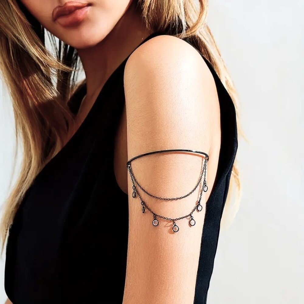 Upper Arm Chain Cuff Bracelet Boho Armlet Gypsy Egyptian Greek Goddess Crystals